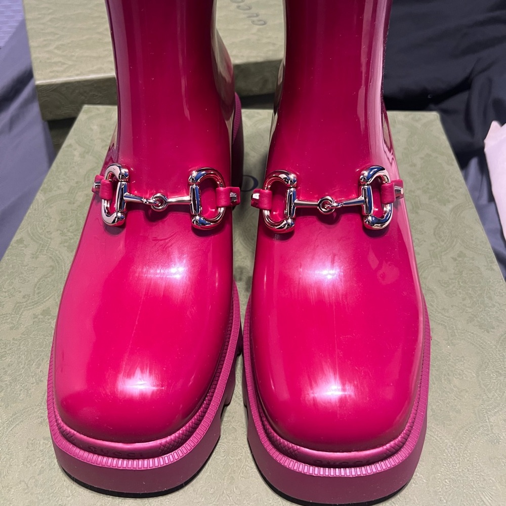 Women Red Gucci Rubber Boots